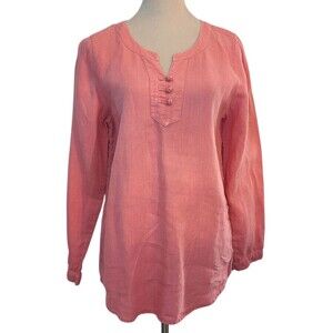 J Jill Long Sleeve Linen Tunic with Knot Buttons Pink Salmon Boho Peasant Size S